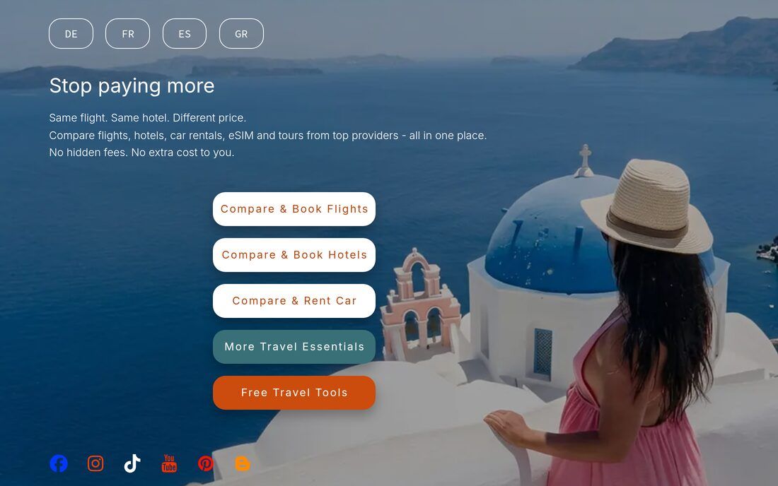 Destination.chat — Ταξιδιωτικό affiliate / WordPress σε 5 γλώσσες (μεταφορά από Carrd)
